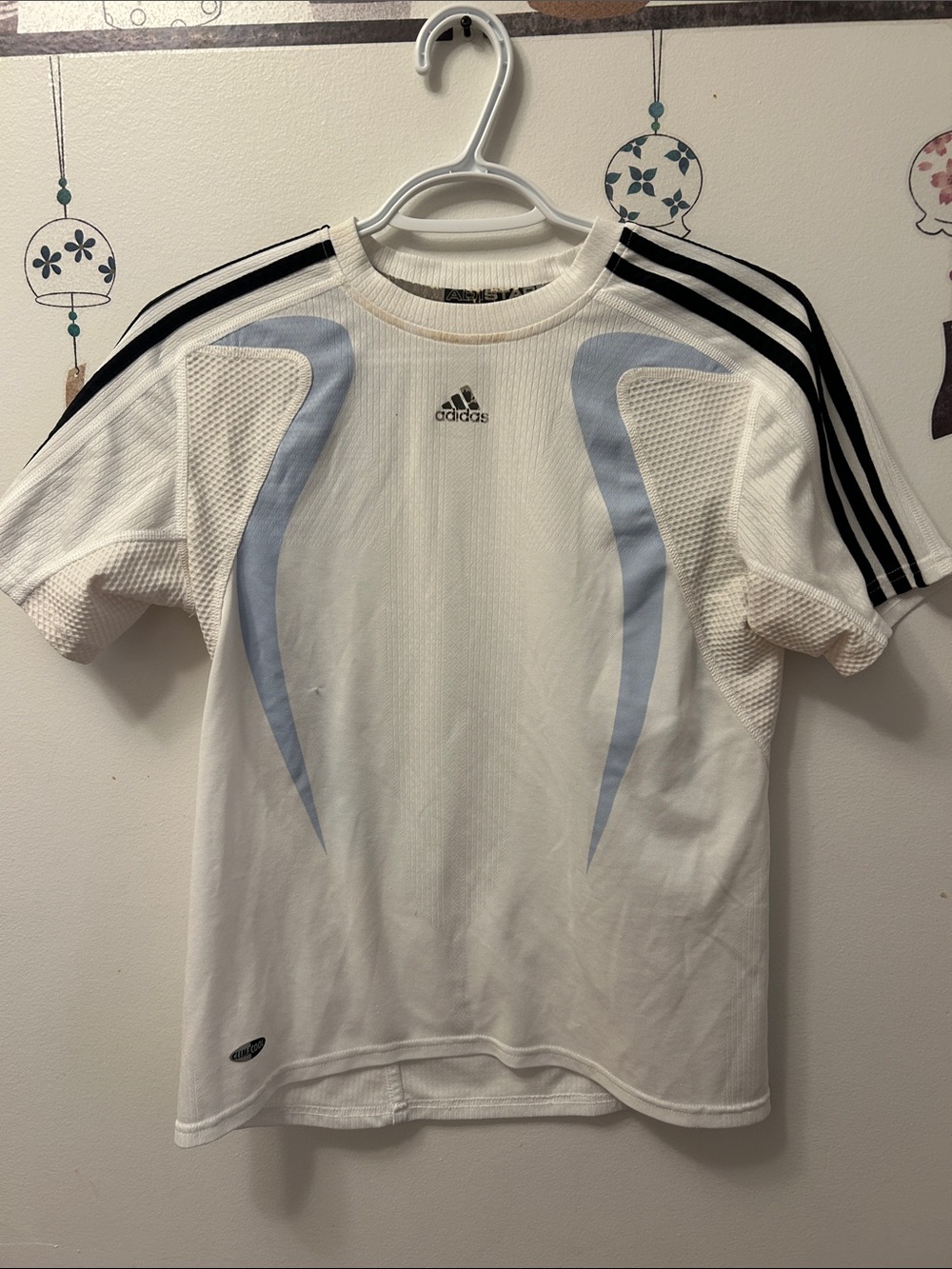 adidas Men’s White Short-Sleeve Training Jersey with Light Blue Accents
